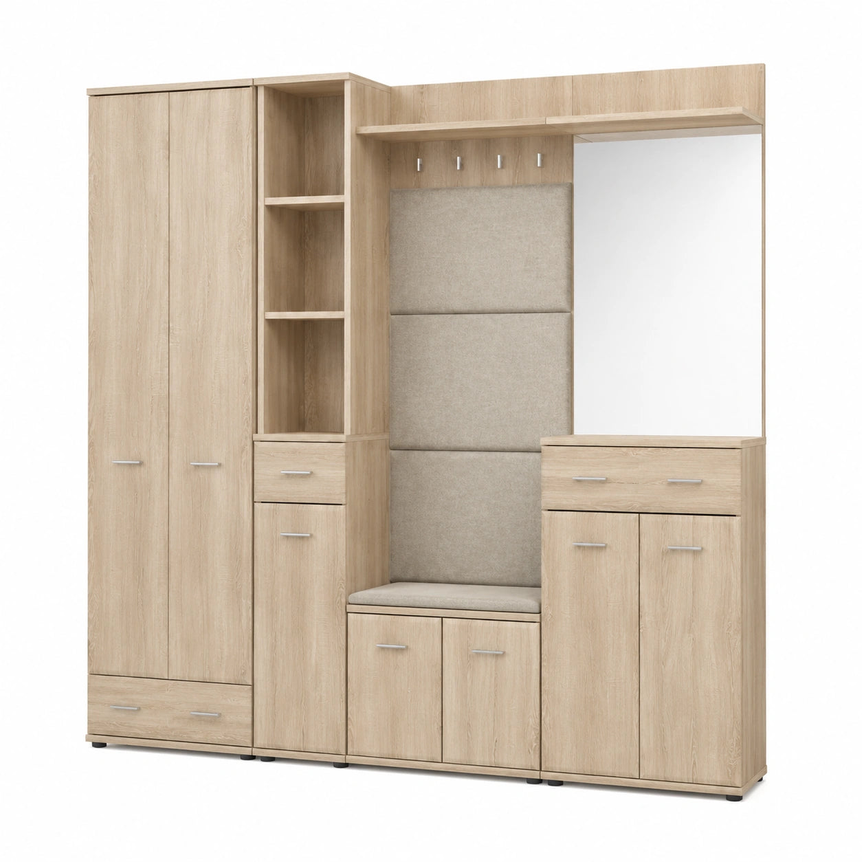 Appendiabiti Entrata Con Specchio Vani Armadio Mobiletto Multifunzione Salvaspazio Corridoio Casa Moderno 210 × 32 × 203 cm Rovere