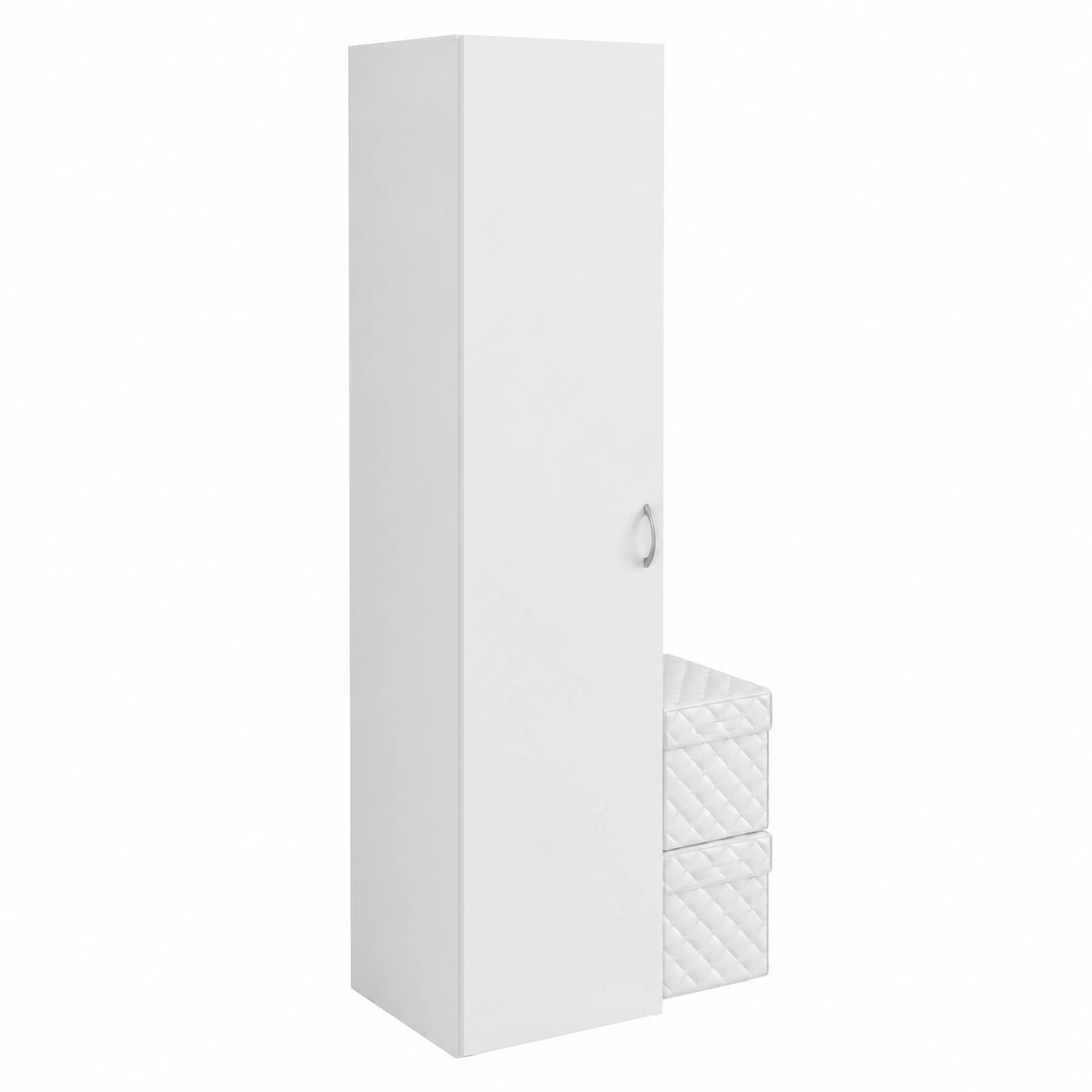 Armadio Multiuso Colonna Mod. Space 1 Anta, 39,4 × 41,5xH175,4 cm Bianco Opaco, 3 Ripiani Regolabili, Maniglia Silver, Kit Smontato