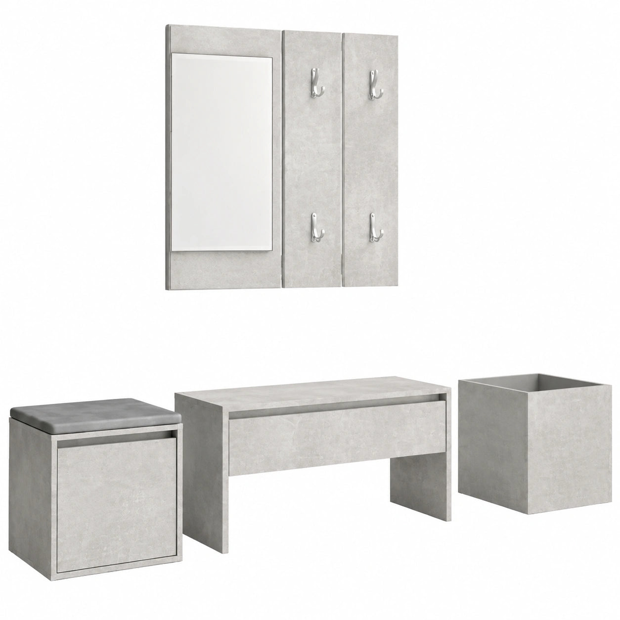 Set di Mobili da Corridoio Grigio Cemento in Legno Multistrato, Arredo Ingresso Completo Panca Contenitore, set di Mobili da Corridoio-3082066