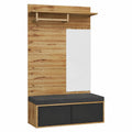 Mobile Ingresso Completo Moderno Nero, Guardaroba Salvaspazio 100 × 190 × 38 cm con Scarpiera a 2 Ante, Specchio Grande, Panca Imbottita