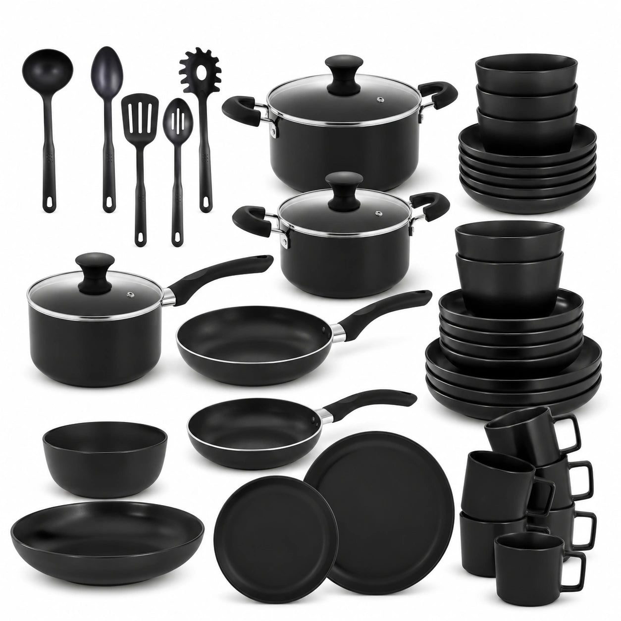 Tectake, set cucina completo, 45 pezzi, set servizio piatti per 6 persone, per microonde