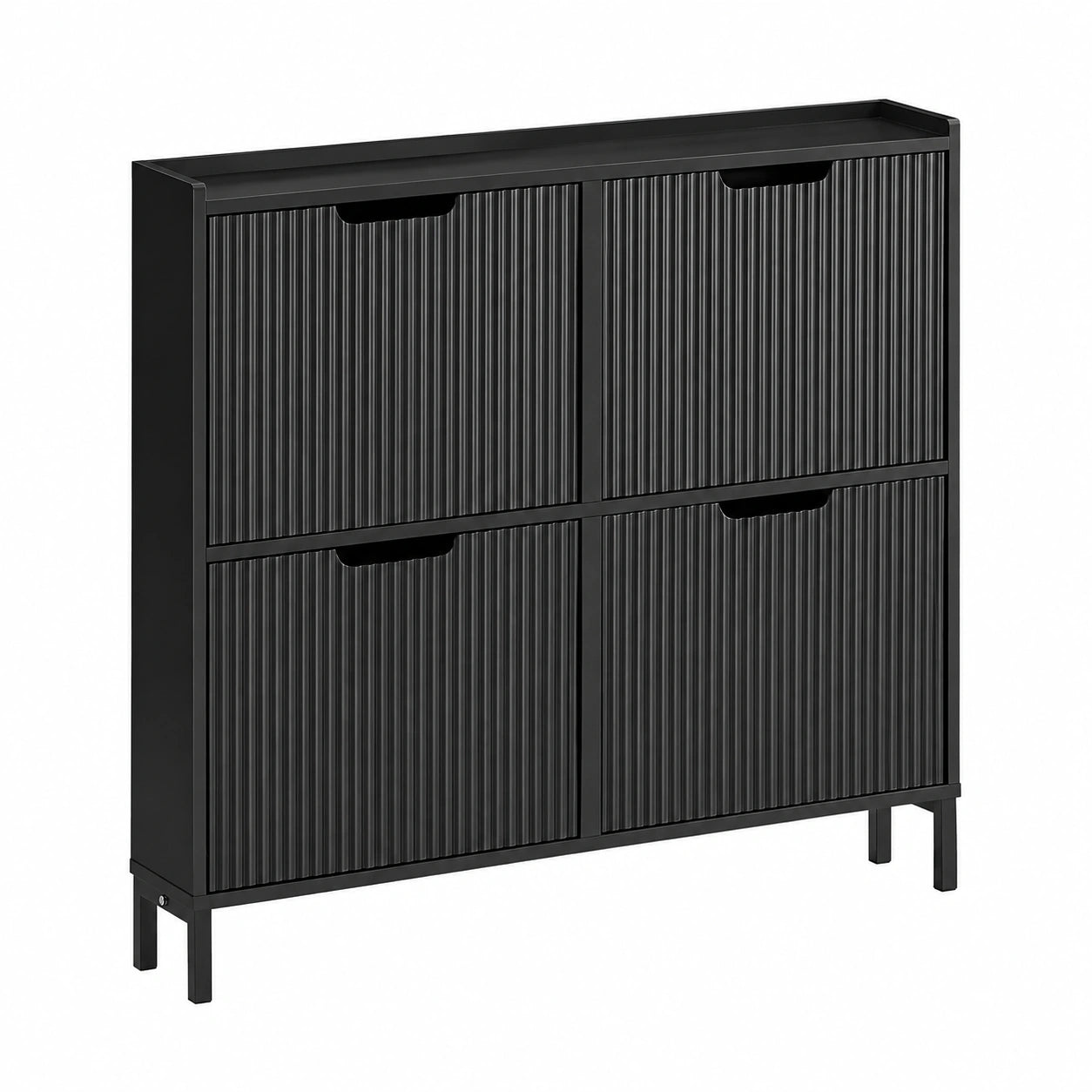 Armadio Scarpiera con 4 Ante Ribalta 100 × 19 × 91cm per Ingresso, Scarpiera alta e stretta in legno, salvaspazio slim per corridoio, moderno e nero