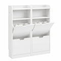 Mobile Porta Scarpe 100 × 17 × 108 cm, Con 4 Cassetti a Ribalta Vano Aperto, Armadio Autoportante Ribaltabile, Mobile Versatile per Ingresso