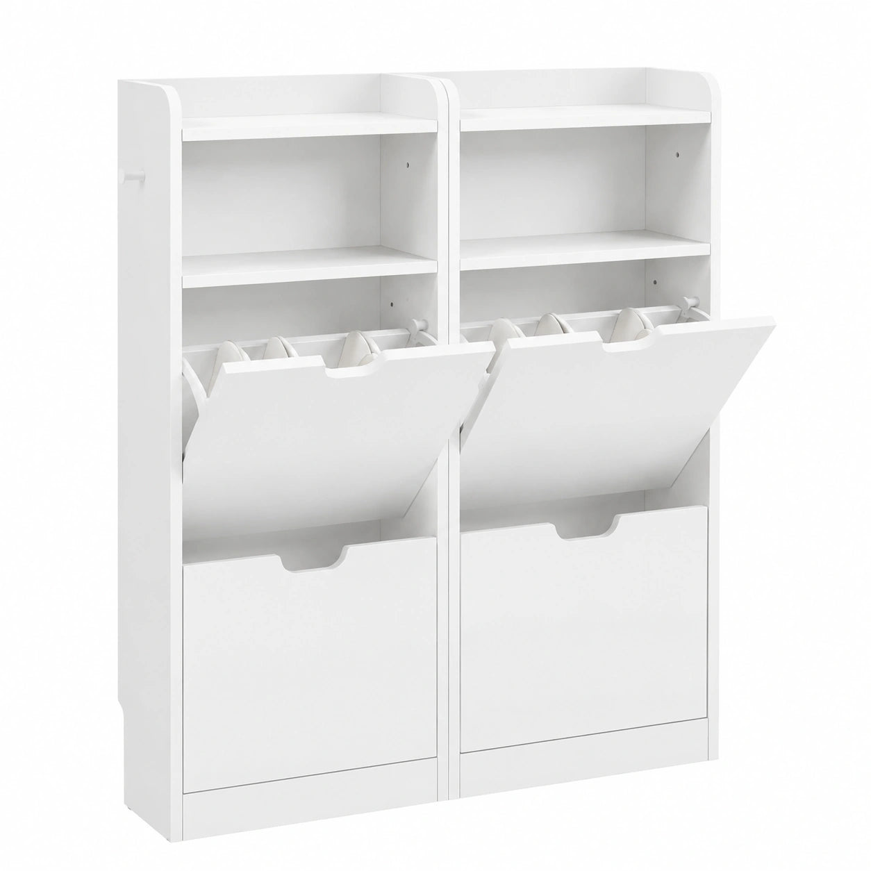 Mobile Porta Scarpe 100 × 17 × 108 cm, Con 4 Cassetti a Ribalta Vano Aperto, Armadio Autoportante Ribaltabile, Mobile Versatile per Ingresso