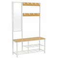 Appendiabiti, Mobile Ingresso con Ganci, Specchio, Panca Scarpiera e Ripiani, 36 × 98 × 185 cm