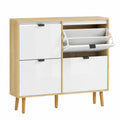 Scarpiera Salvaspazio Slim con 4 Ante 105 × 24 × 92.5 cm Bianco Lucido, Scarpiera Ingresso, Ripiani Regolabili 2 Livelli, Base Rialzata, Porta Scarpe