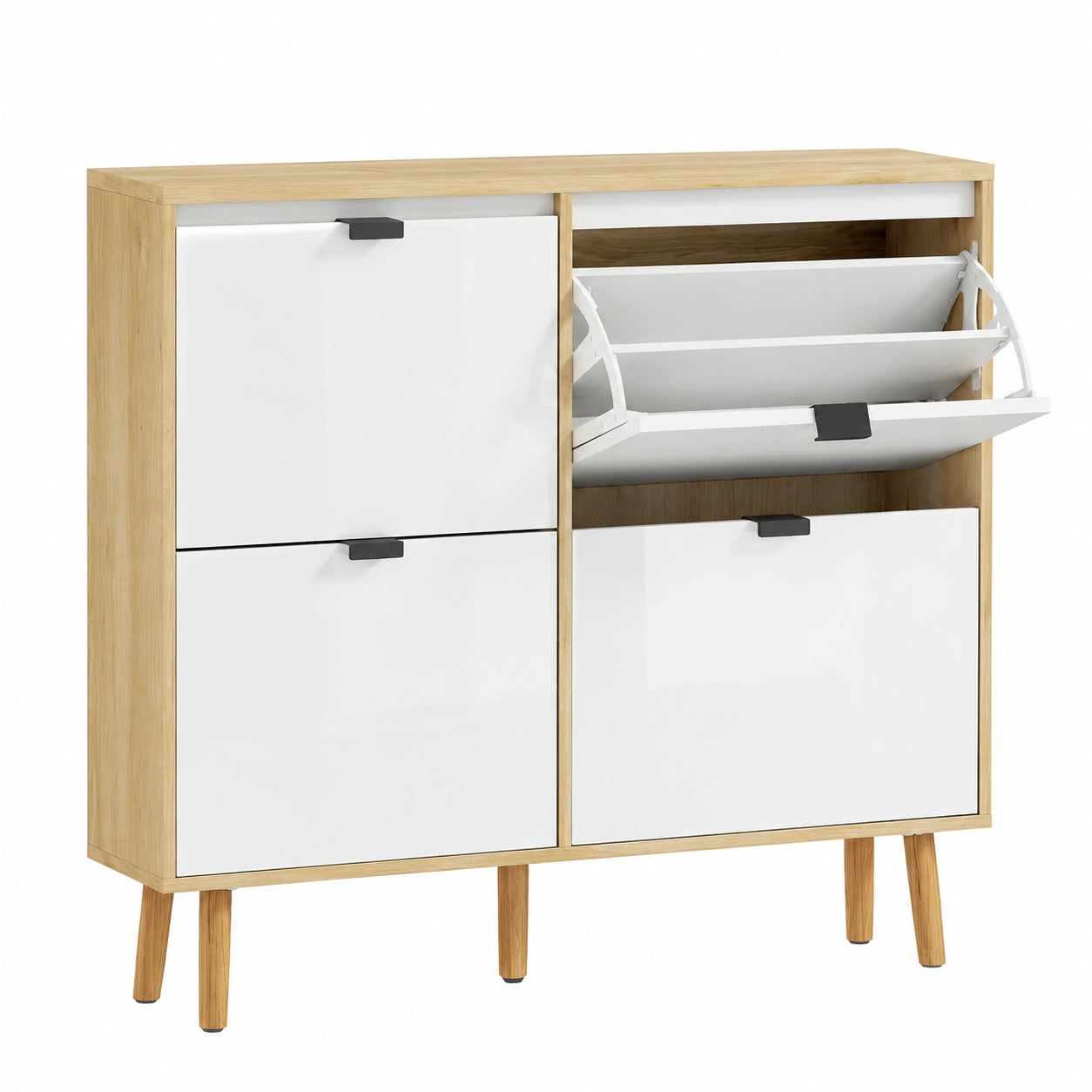Scarpiera Salvaspazio Slim con 4 Ante 105 × 24 × 92.5 cm Bianco Lucido, Scarpiera Ingresso, Ripiani Regolabili 2 Livelli, Base Rialzata, Porta Scarpe