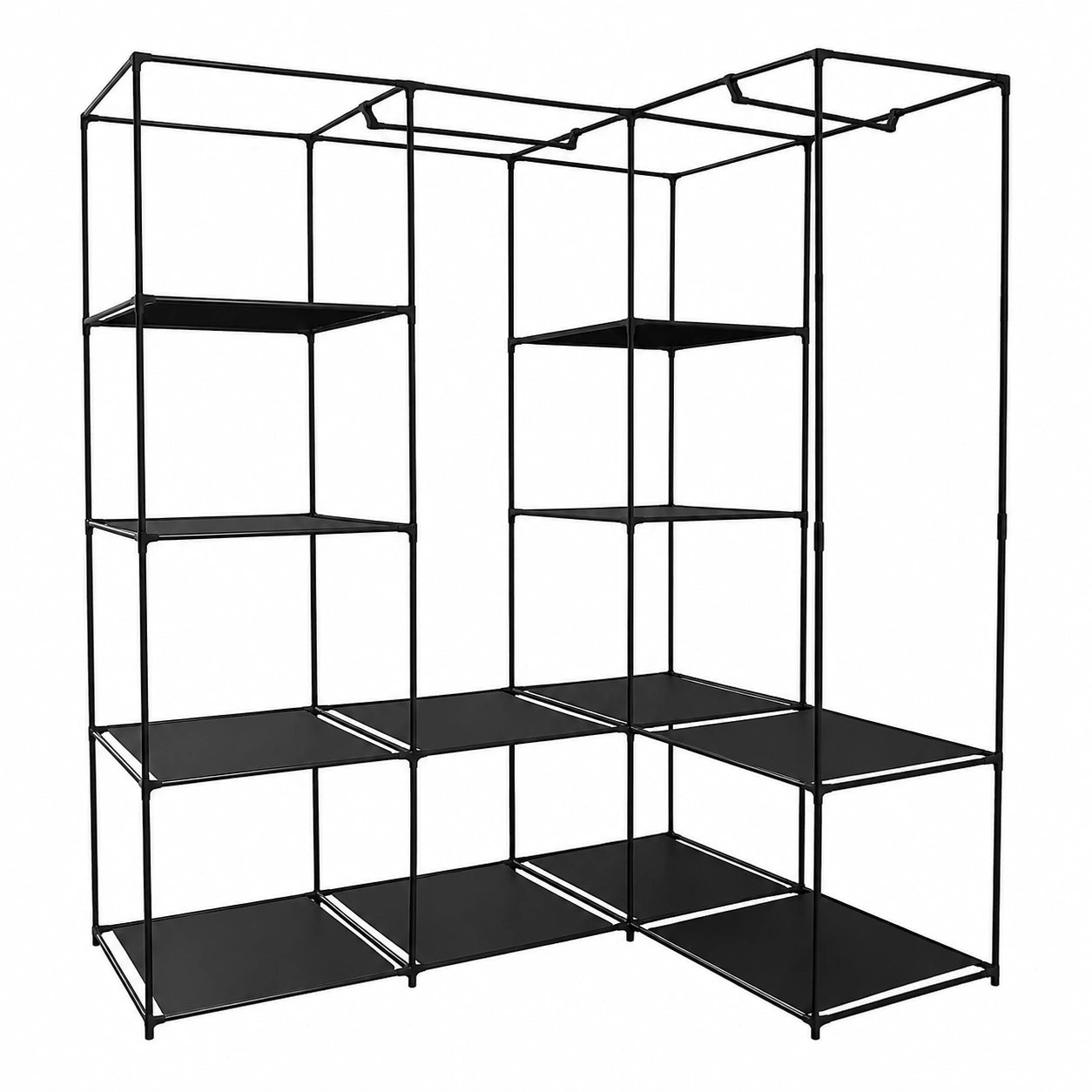 Armadio Aperto Angolare con 12 Ripiani in Tessuto e 2 Aste Appendiabiti, Guardaroba per Cabina, 170 × 130 × 86 cm